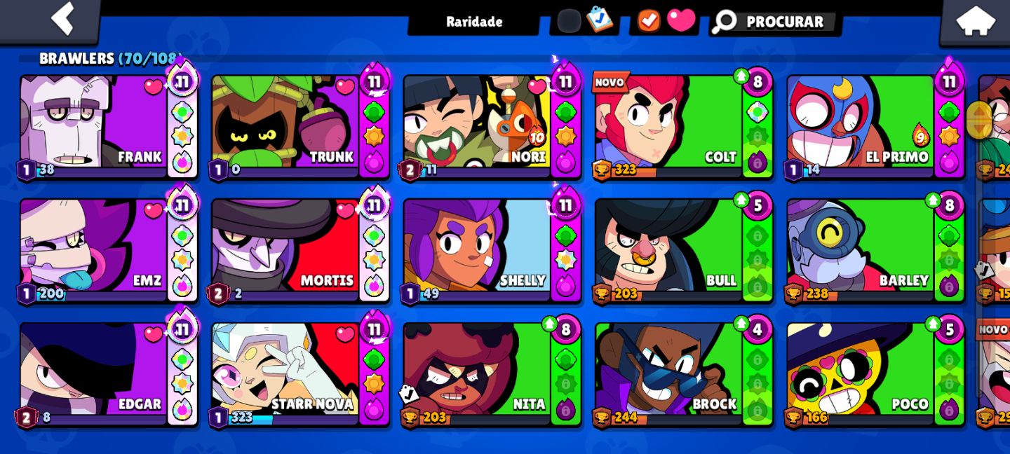 Brawl Stars 70 Brawlers, 25.121 Troféus e 12 prestígios.