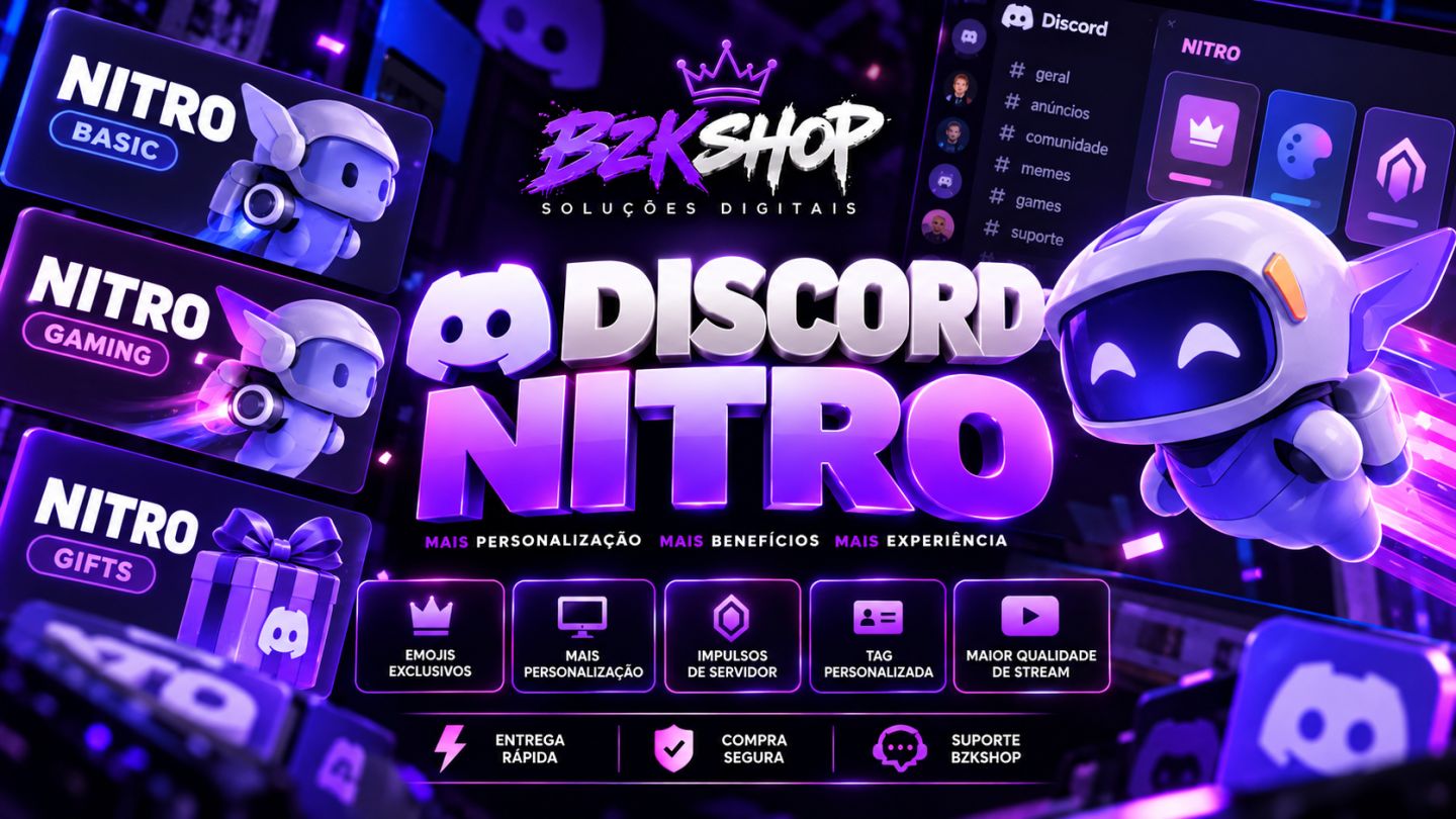 DISCORD NITRO BASIC E GAMING | 1 MÊS E 3 MESES | GIFT E LINK | BZKSHOP