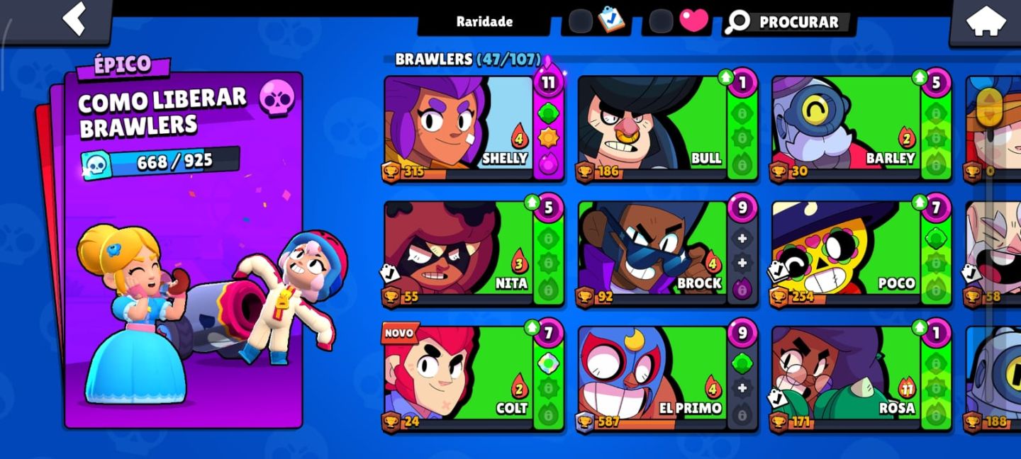 Conta Brawl Stars 8.000 Troféus + 47 Personagens e Muito Mais!