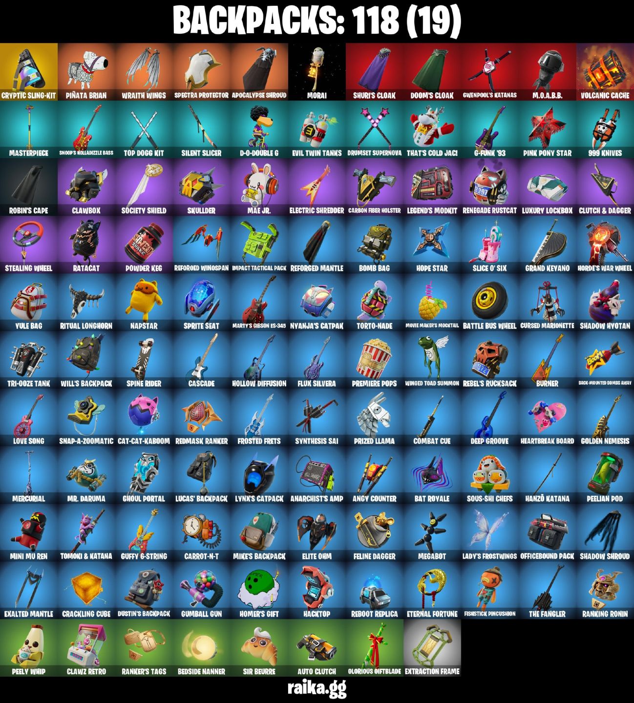 94 Skins - subzero cryptic , war machine , doom , santa dogg , gwenpool