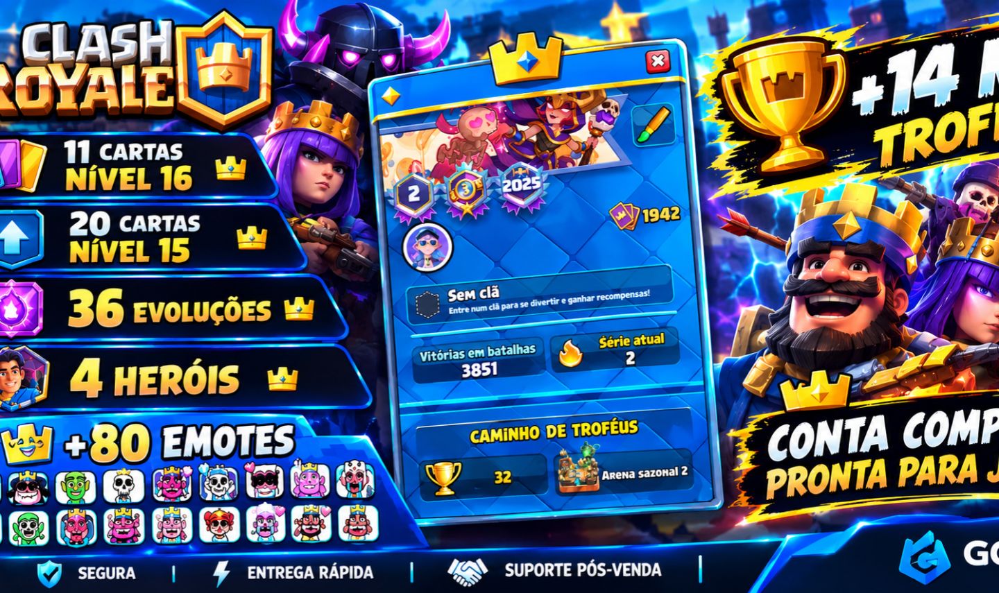 Conta Clash Royale com 14k de troféus e 36 evoluções!