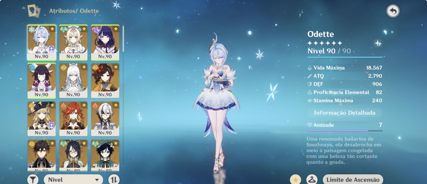 Conta genshin Impact com 24 personagens 5 estrelas, armas 5 estrelas e artefatos