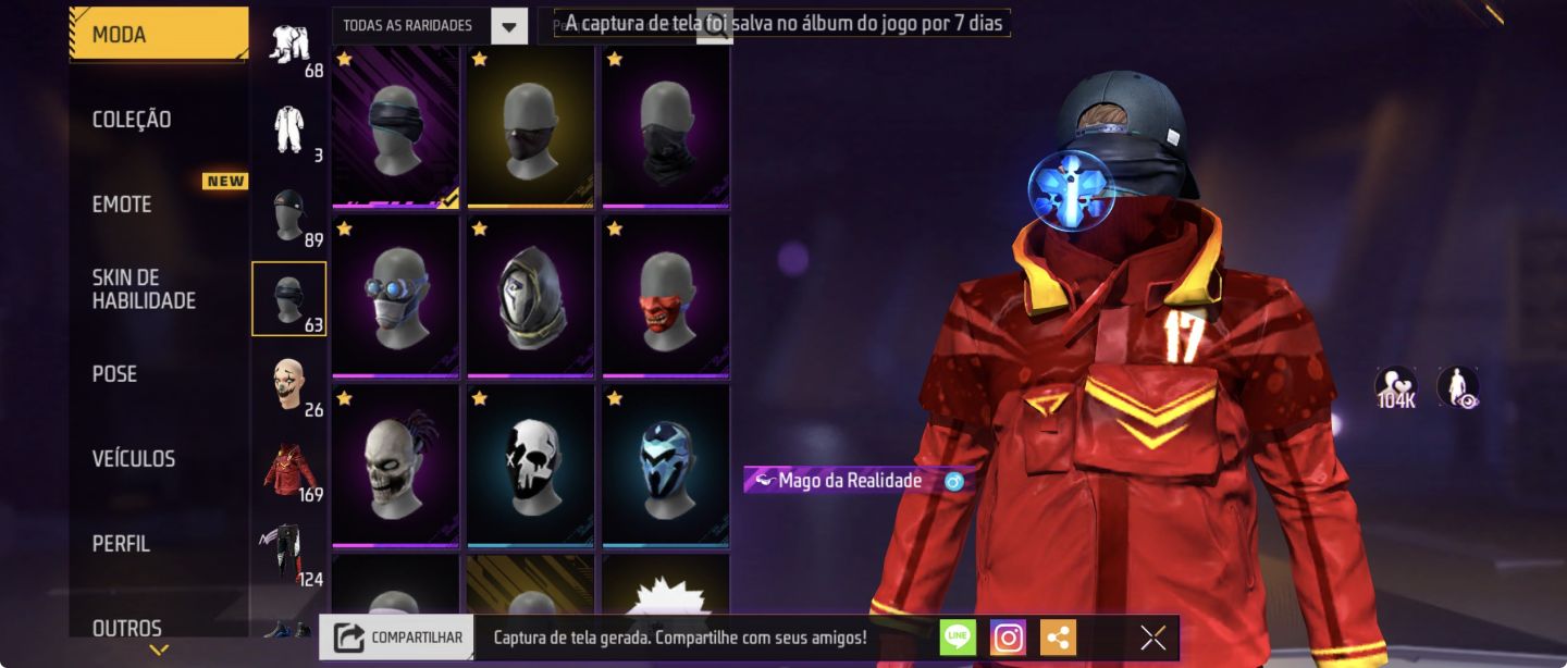 CONTA FREE FIRE [169 PEITAS] CALÇA ANGELICAL VERMELHA | UMP ROXA | DUNK MASTER