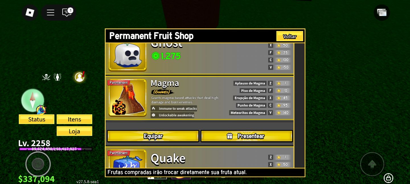 CONTA DE BLOX FRUIT DE NIVEL BAIXO