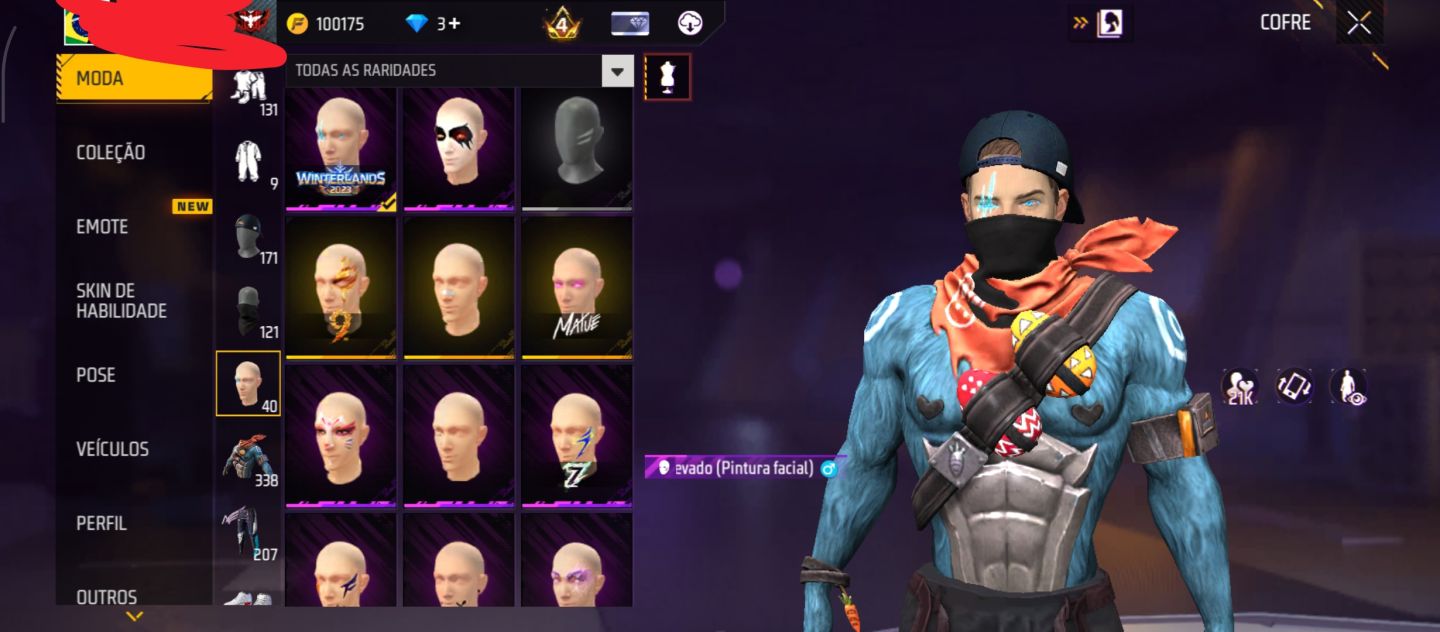 CONTA DE FREE FIRE COM 2 ANGÉLICAL AZUL E VERMELHA