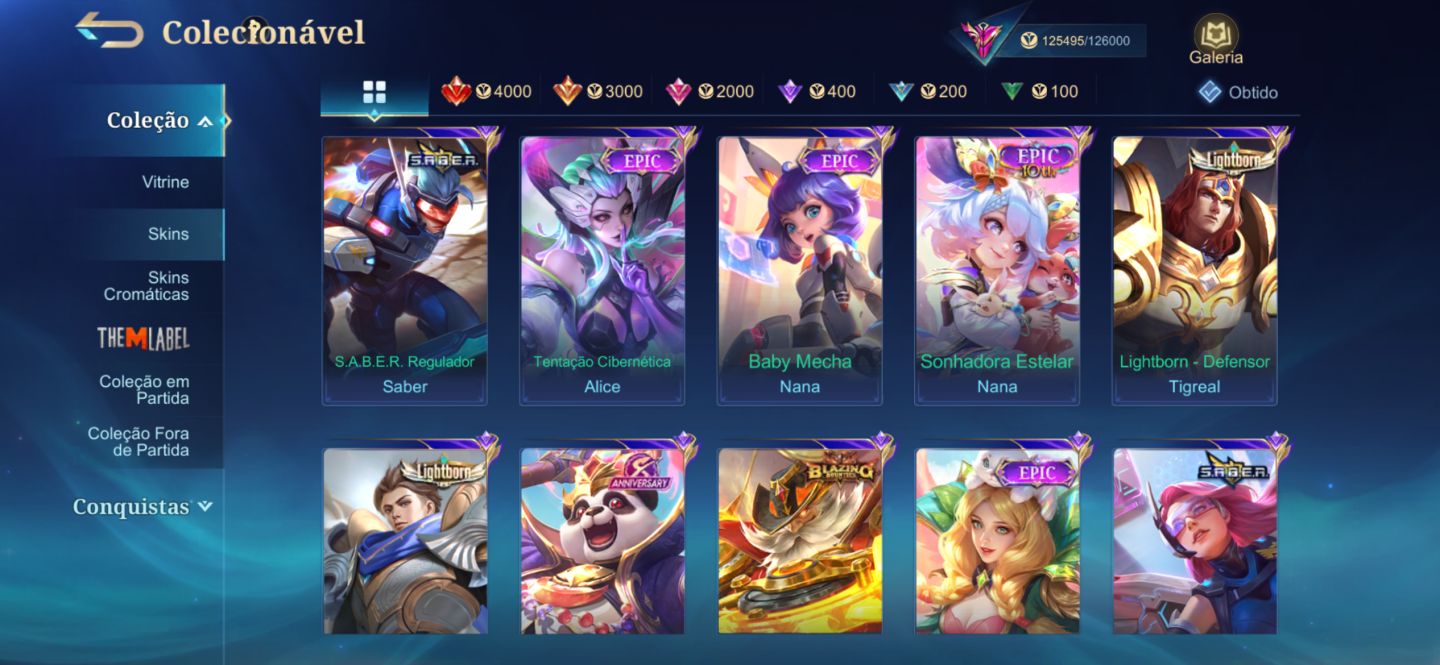 Conta MLBB | 326 Skins, Freya Lenda + Collabs (JJK, AOT, Naruto, HxH)