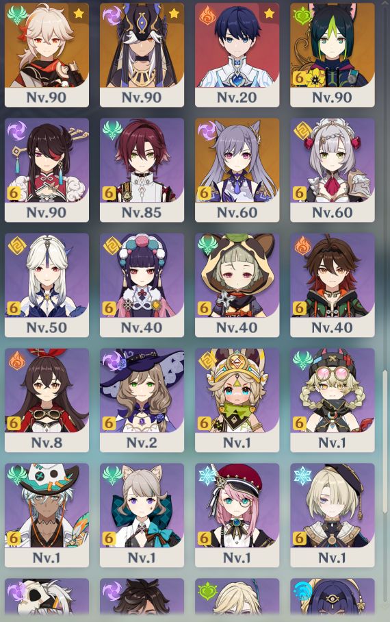 Conta Genshin NA AR60 Whale com vários personagens 5 e 4 estrelas C6 R5!