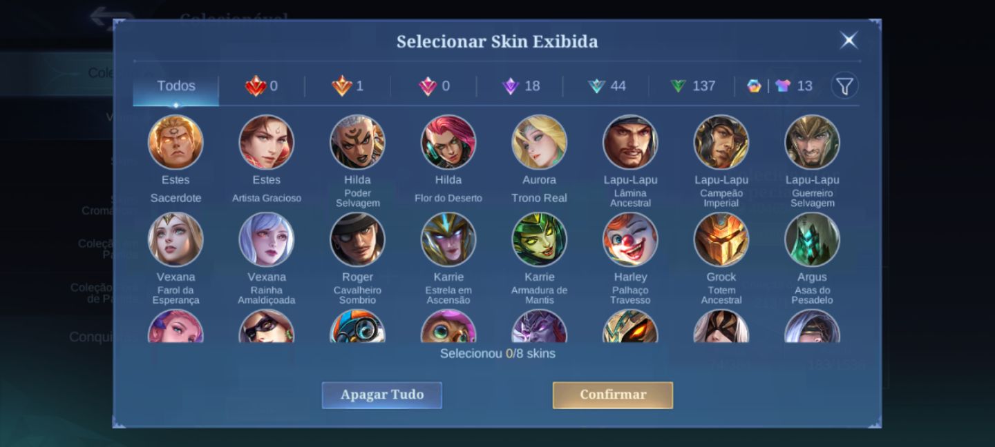 Conta de mobile legends com muitas skins