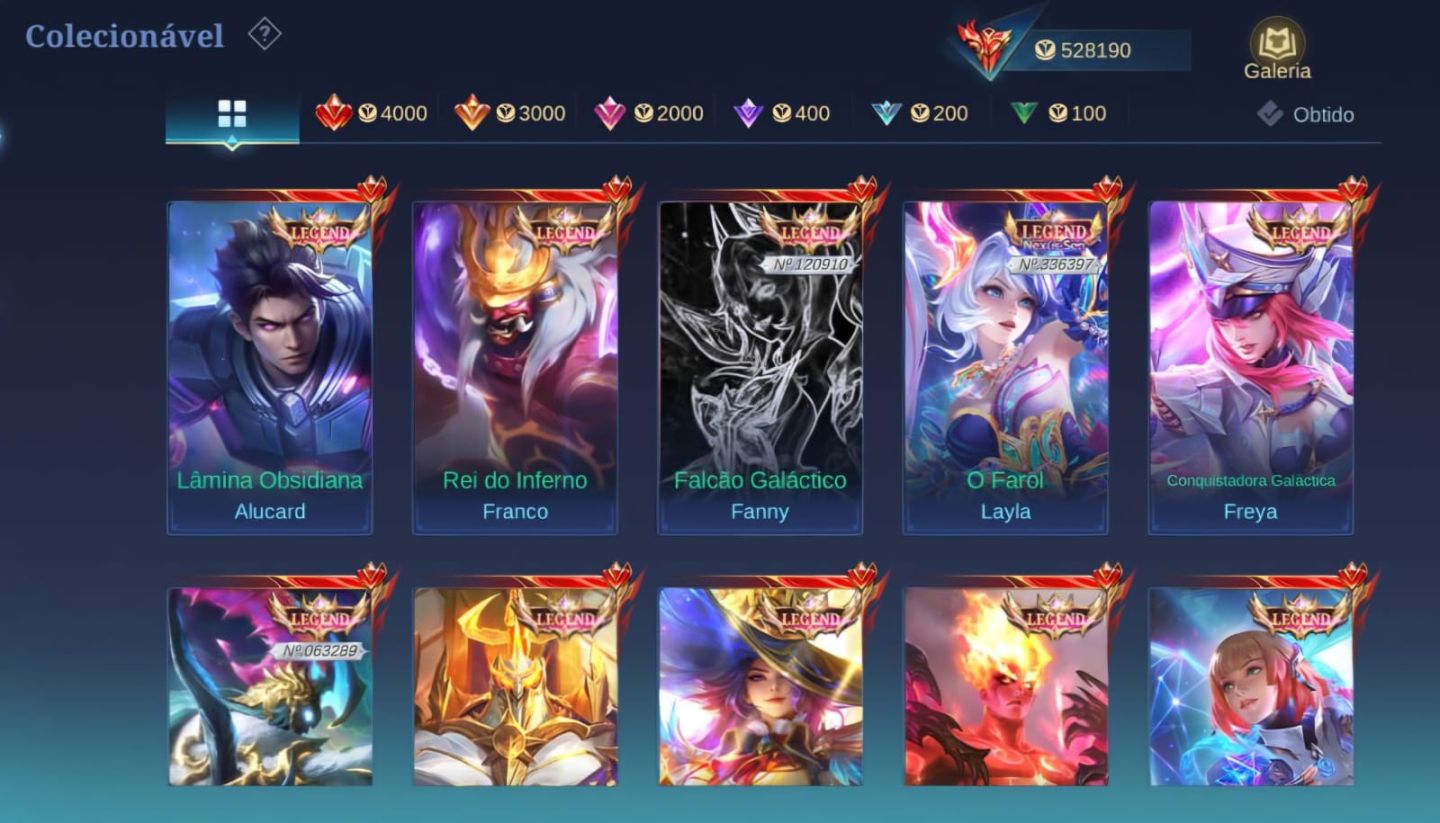 Conta mobile legends 954 SKINS! COLECIONADOR MUNDIAL! Herói e Emblema!!