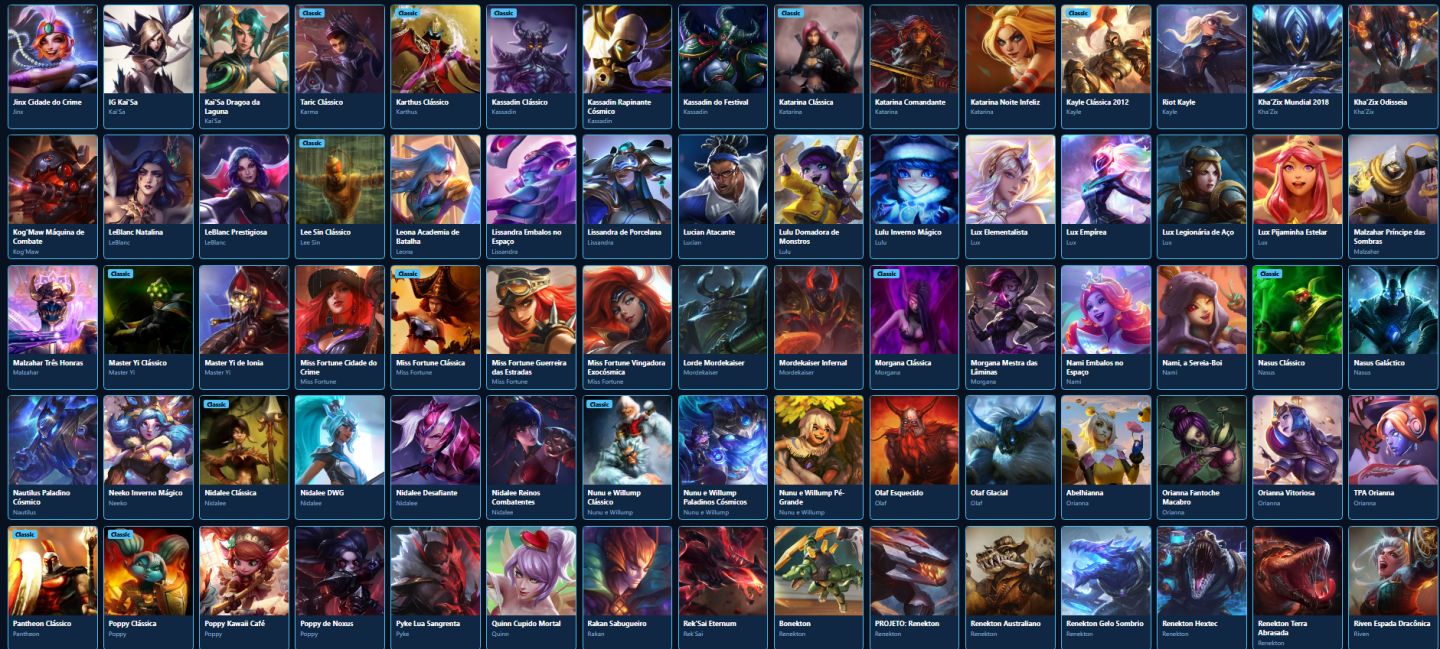 LEAGUE OF LEGENDS 226 SKINS NIVEL 641 GOLD FULL CHAMP