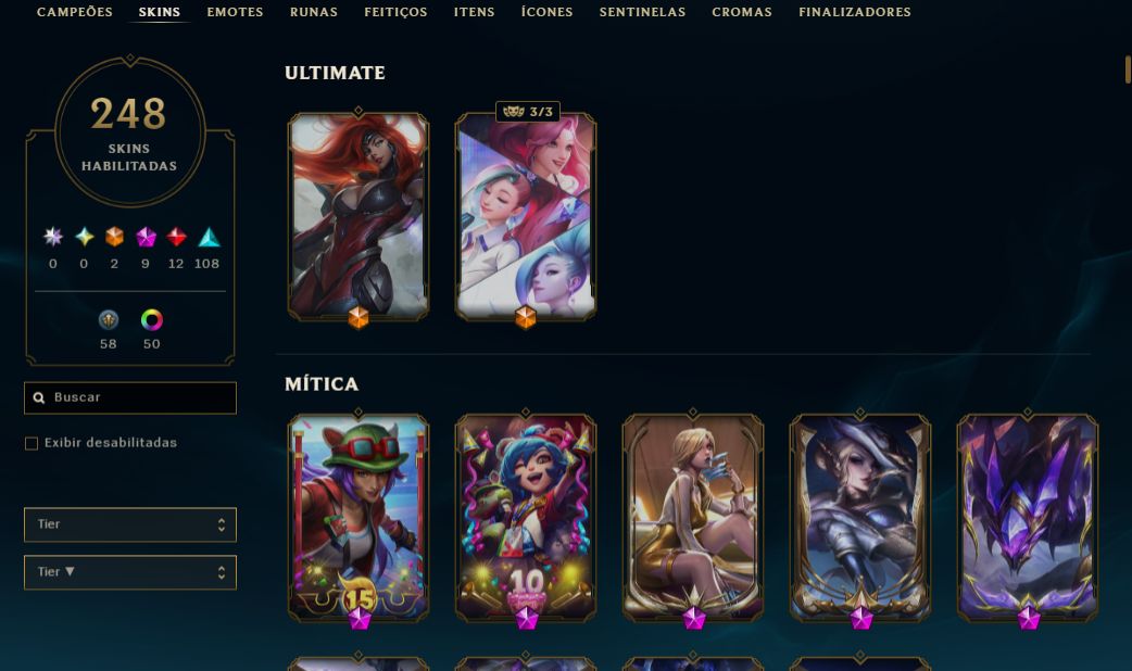 CONTA LVL 415 COM 198 SKINS TODOS CAMPEÕES