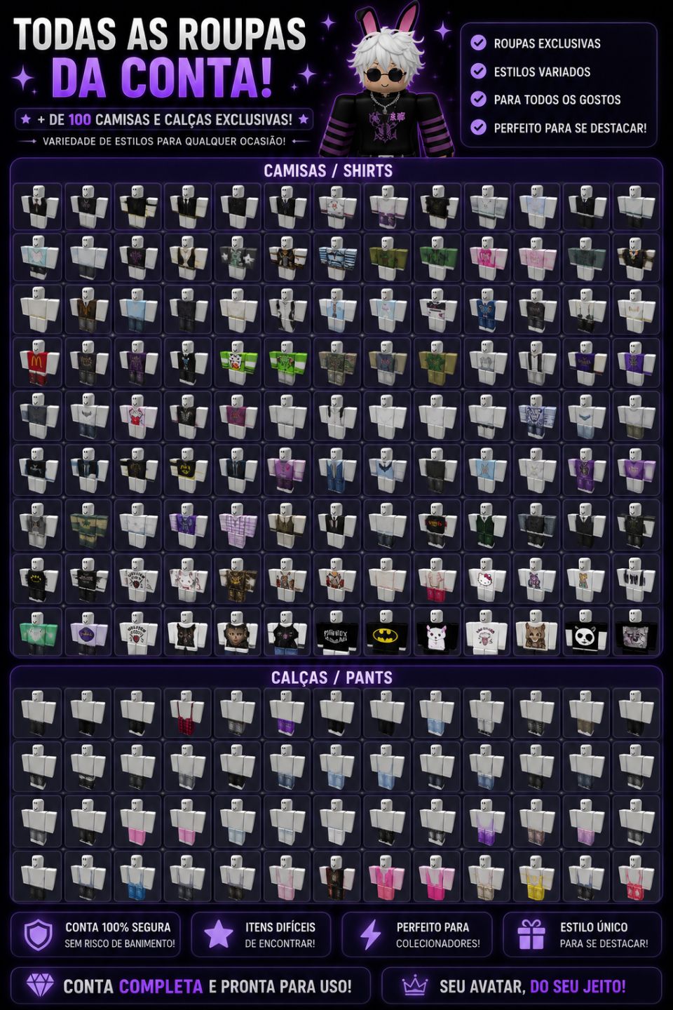 ROBLOX | +200 ITENS PAGOS | ROUPAS, ACESSÓRIOS E COSPLAYS, JOGOS E +!