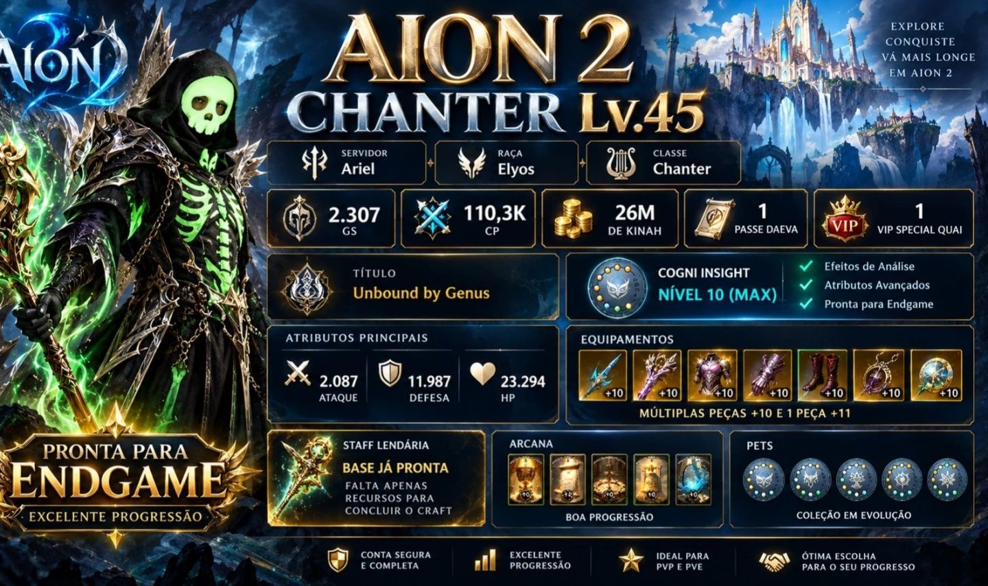 AION 2 GLOBAL | CHANTER 2307 GS | 110K CP | ARIEL ELYOS | VIP + PAS
