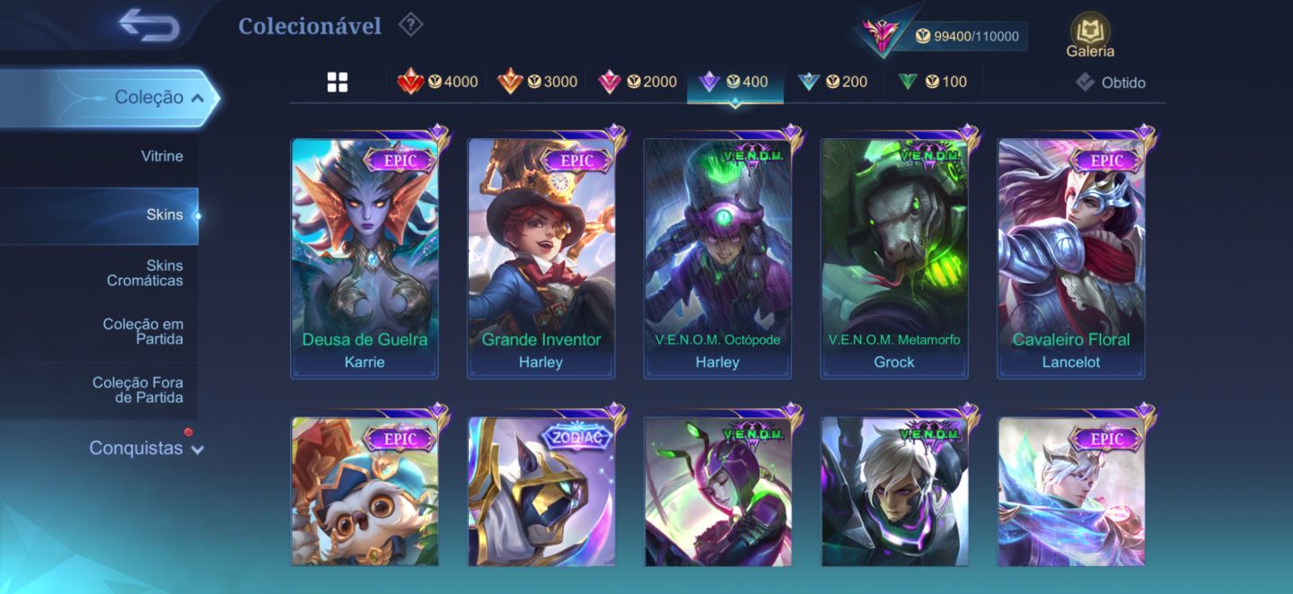 Conta Móbile Legends full heróis / emblemas e com várias skins