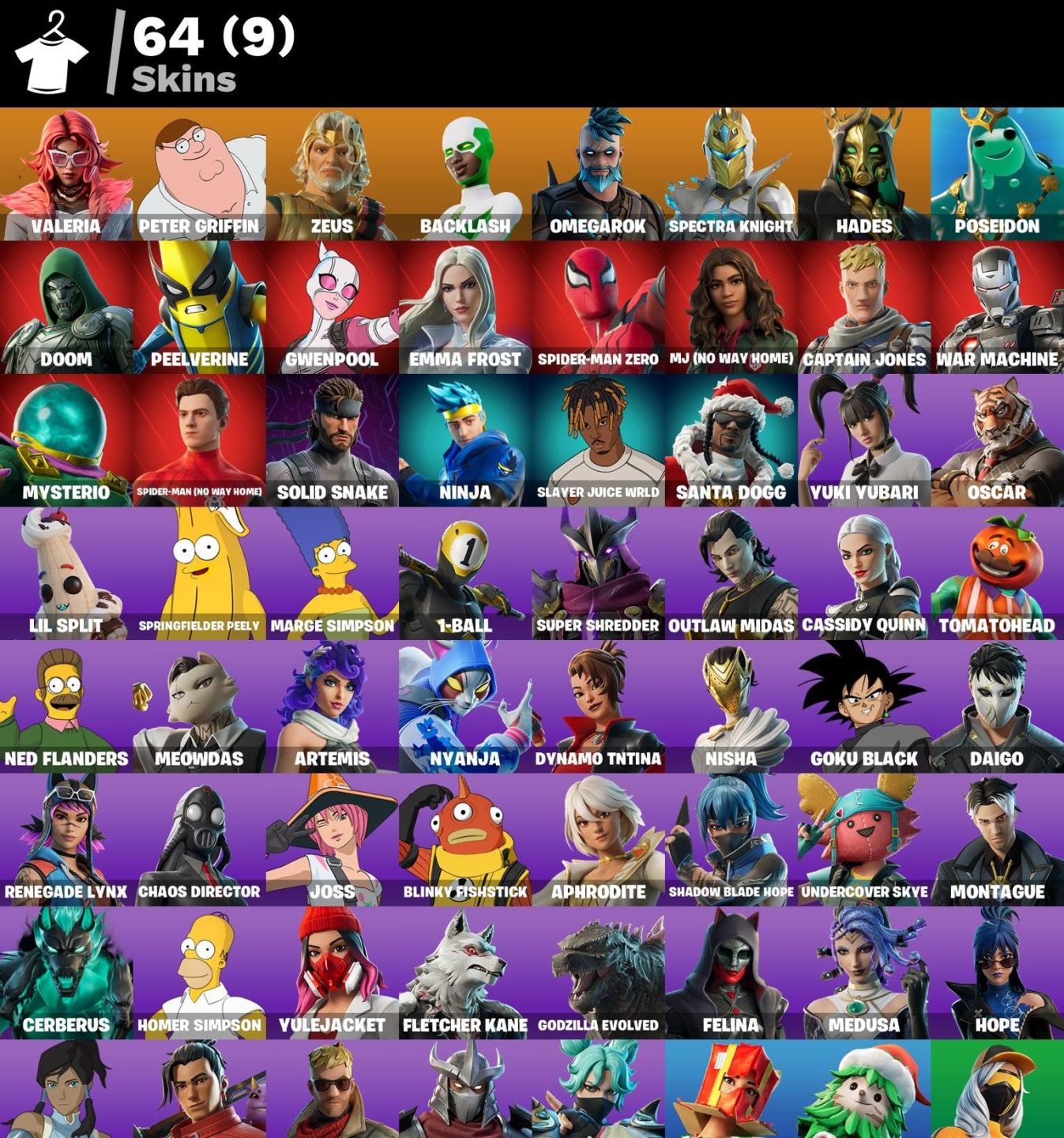 Conta Fortnite 64 SKINS/MARY JANE/SPIDER-MAN NO WAY/GOKY BLACK/SPIDER-MAN ZERO
