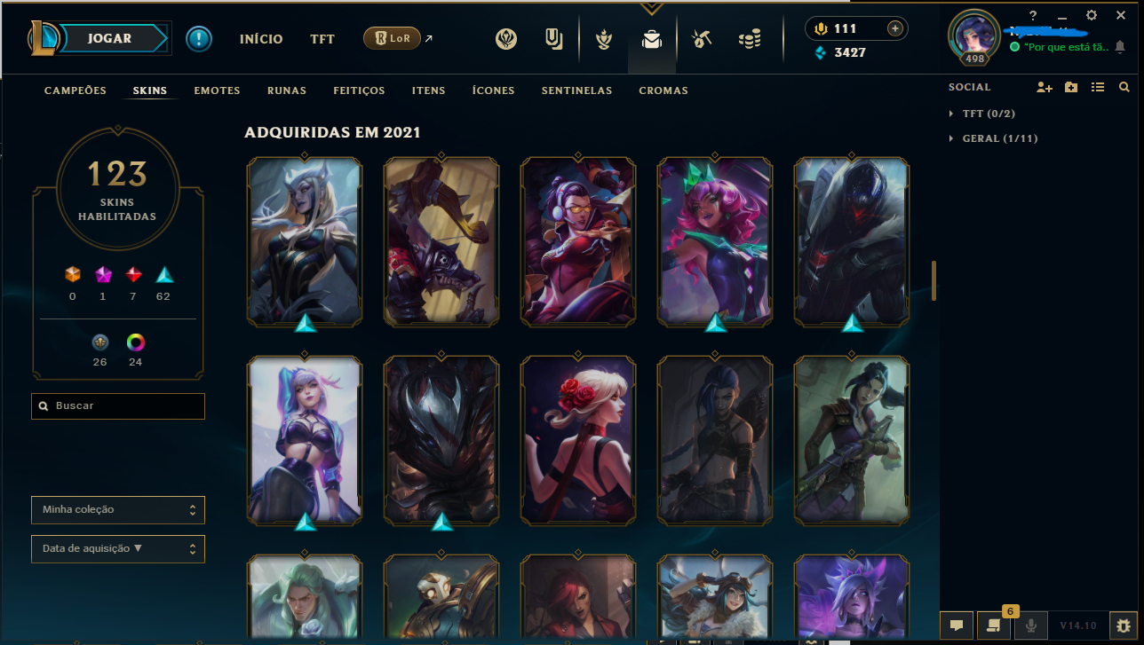 CONTA LOL 123 SKINS, 153 CAMPEÕES, CRIADA 2018