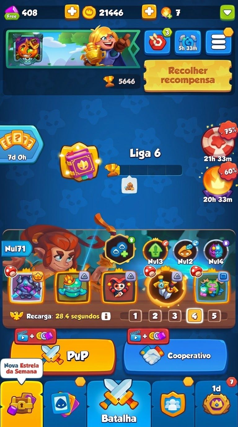 Conta Rush Royale High Tier | Caçador de Demônios Nvl 15 (Max) | 1131% crit