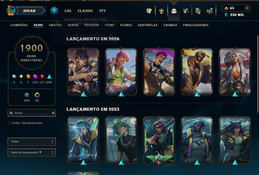 [HANDLEVEL] 1.900 SKINS+2014+LINHA TRUE DAMAGE/HEARTSTEEL NOVA+[DADOS FULL