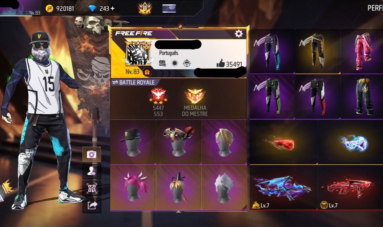 Conta Free Fire Level 83 com Segundo Passe 7 Angelicais 850+ Peitorais Prime 8