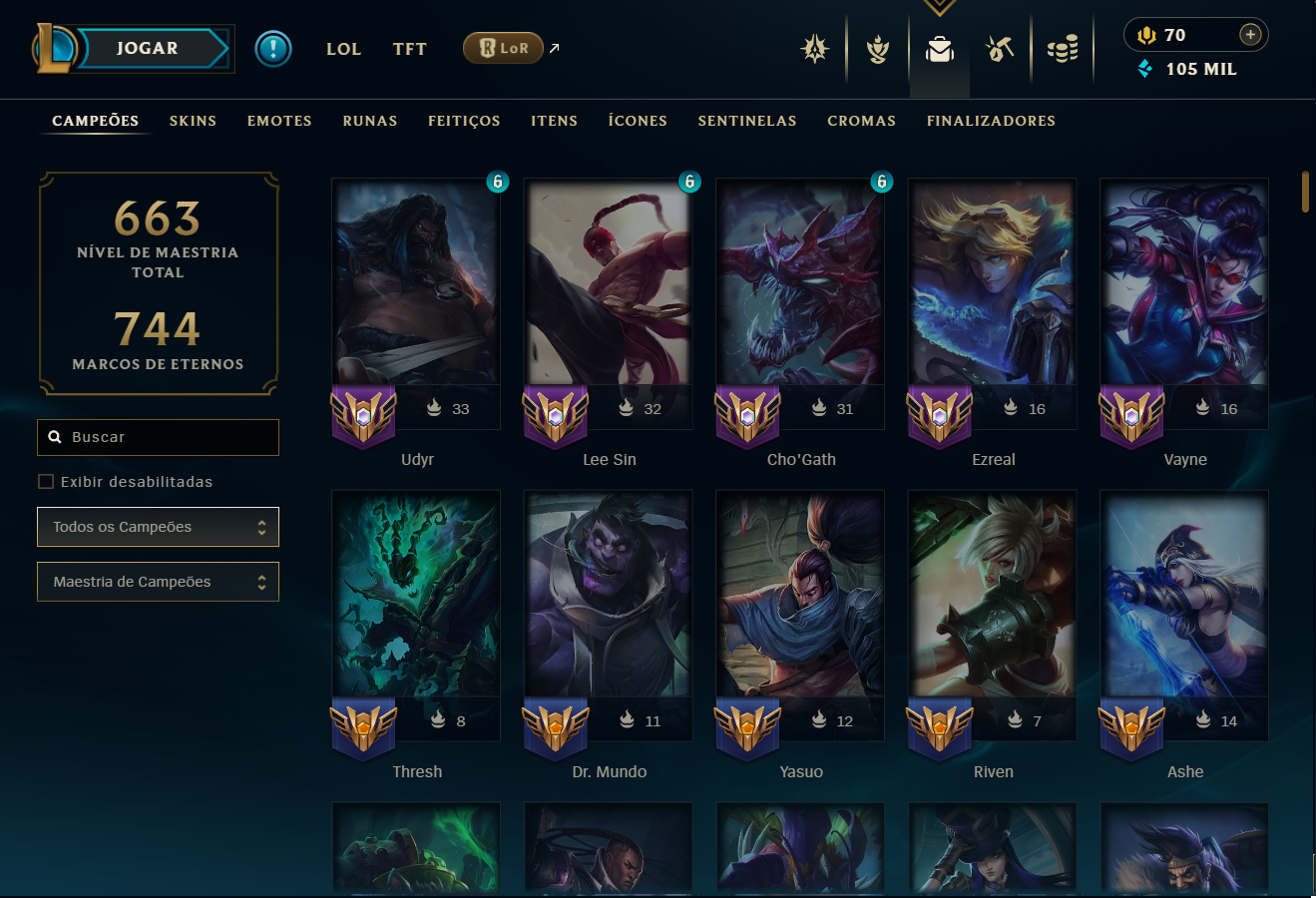 Conta LoL Esmeralda atual, 2013, 288 Skins, Todos Campeões