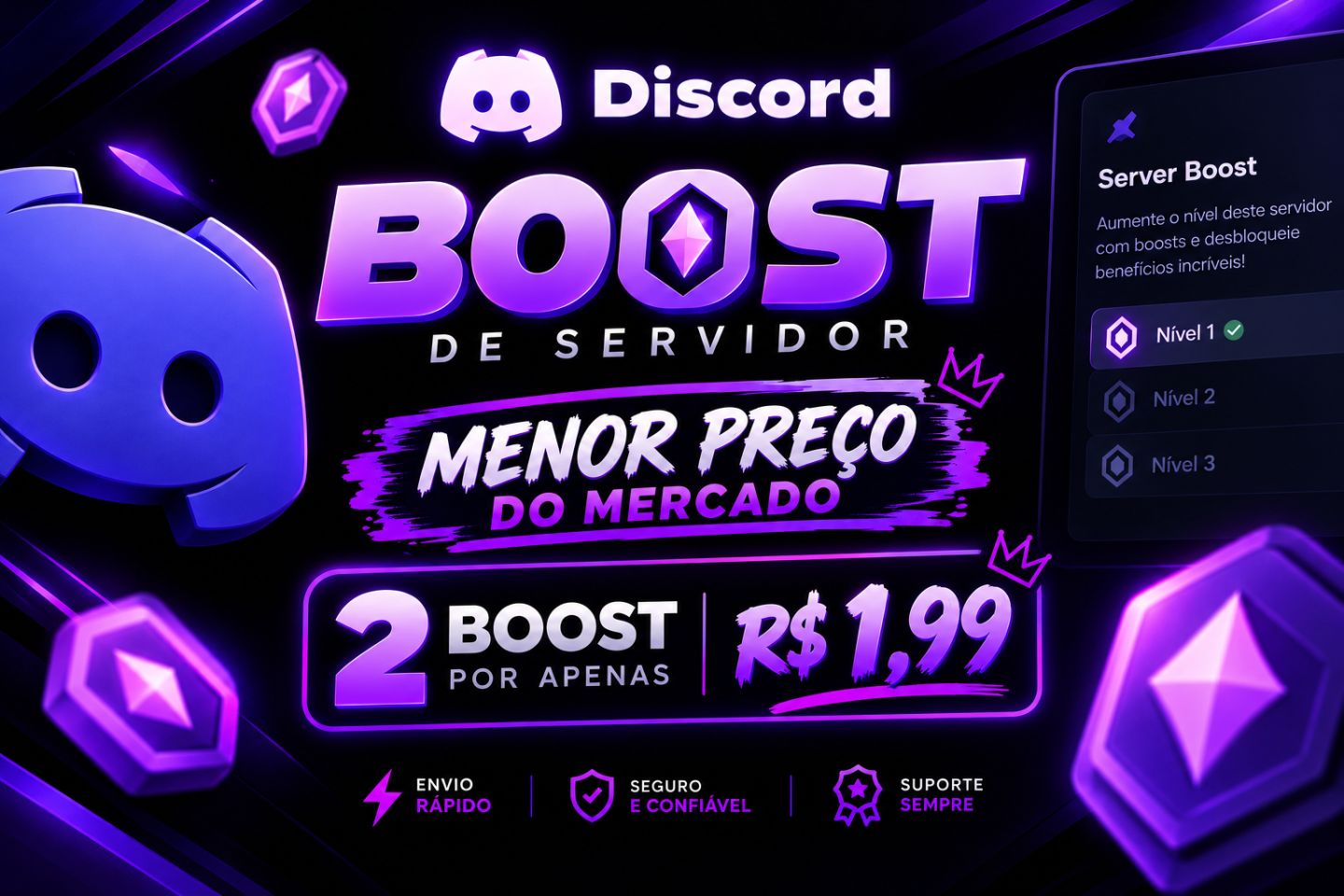 DISCORD BOOST | DISCORD IMPULSOS PELO O MENOR PREÇO DO MERCADO | 1 MÊS & 3 MESES