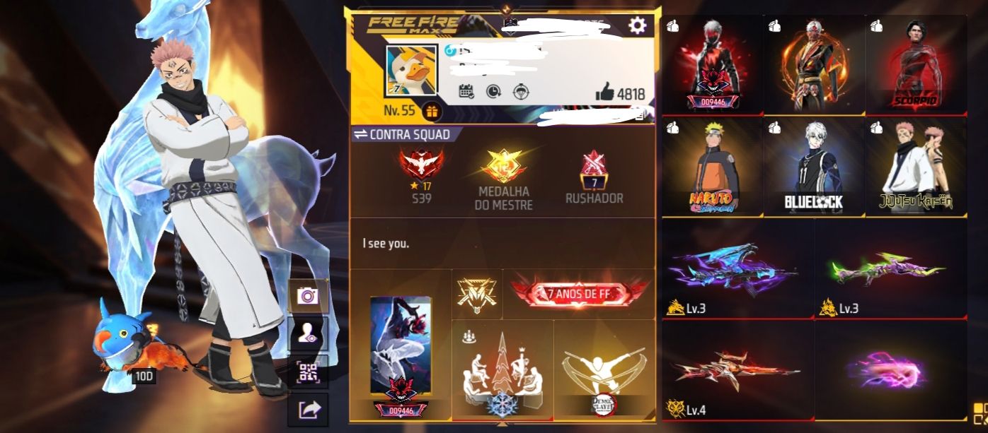 Conta Free Fire - Vários Itens e Conjuntos - Parcerias