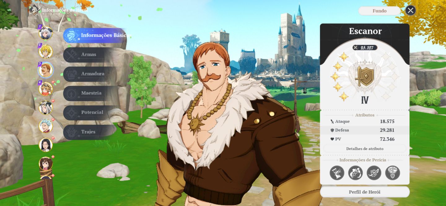 The Seven origin Conta com 24 dos 27 heróis ativo na conta atualmente