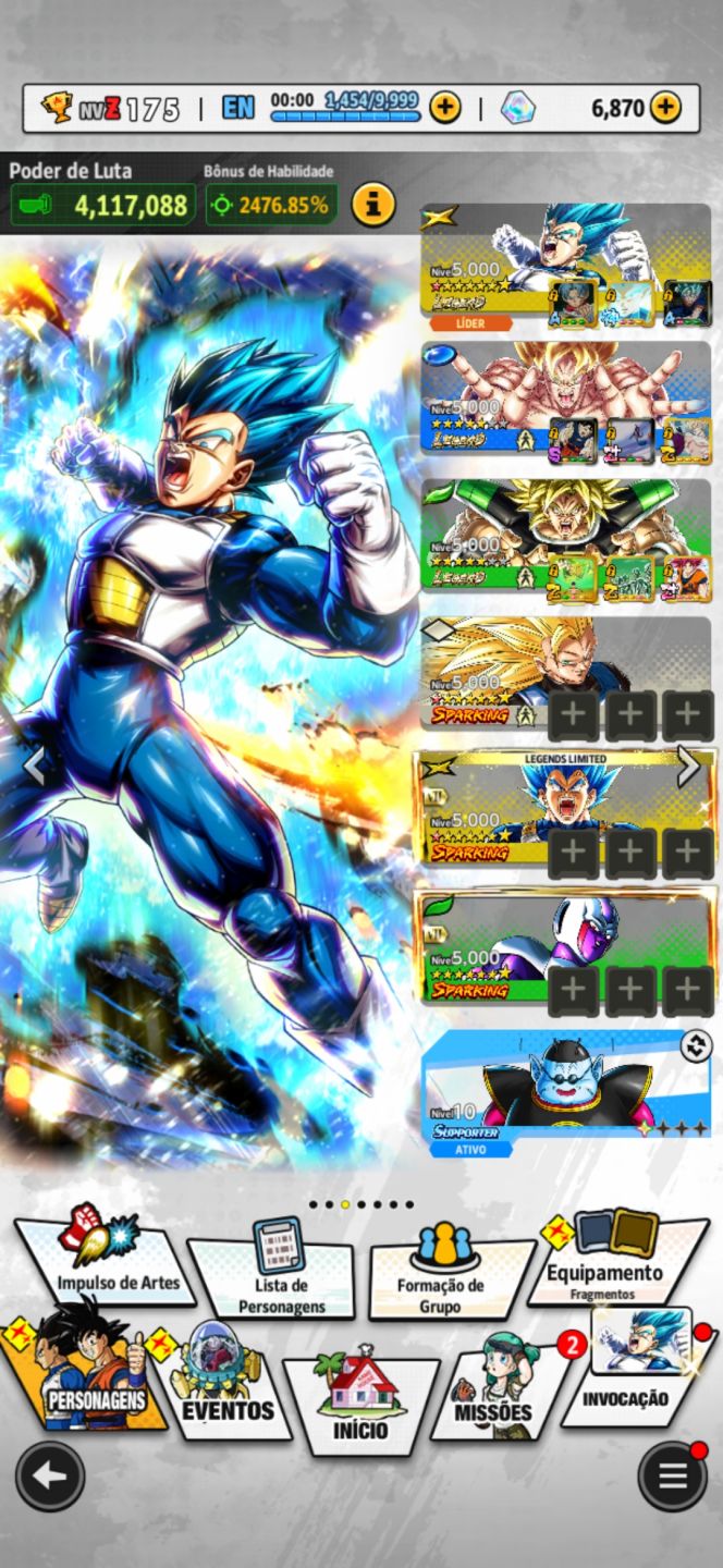 Conta de dragon ball legends com novos personagens