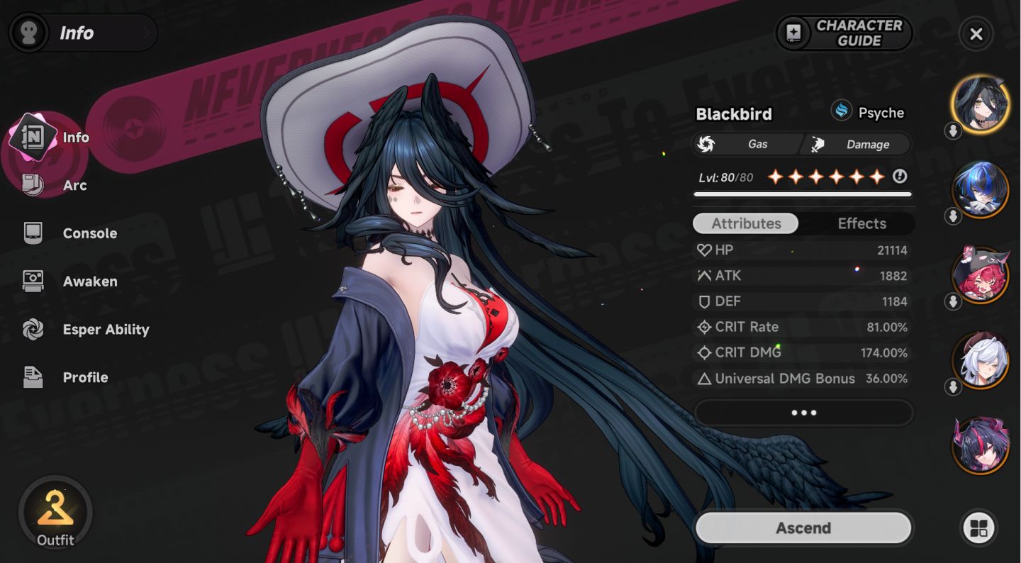 Conta NTE Akane Rin, Black Bird c/ skin todos personagens limitados e porshe