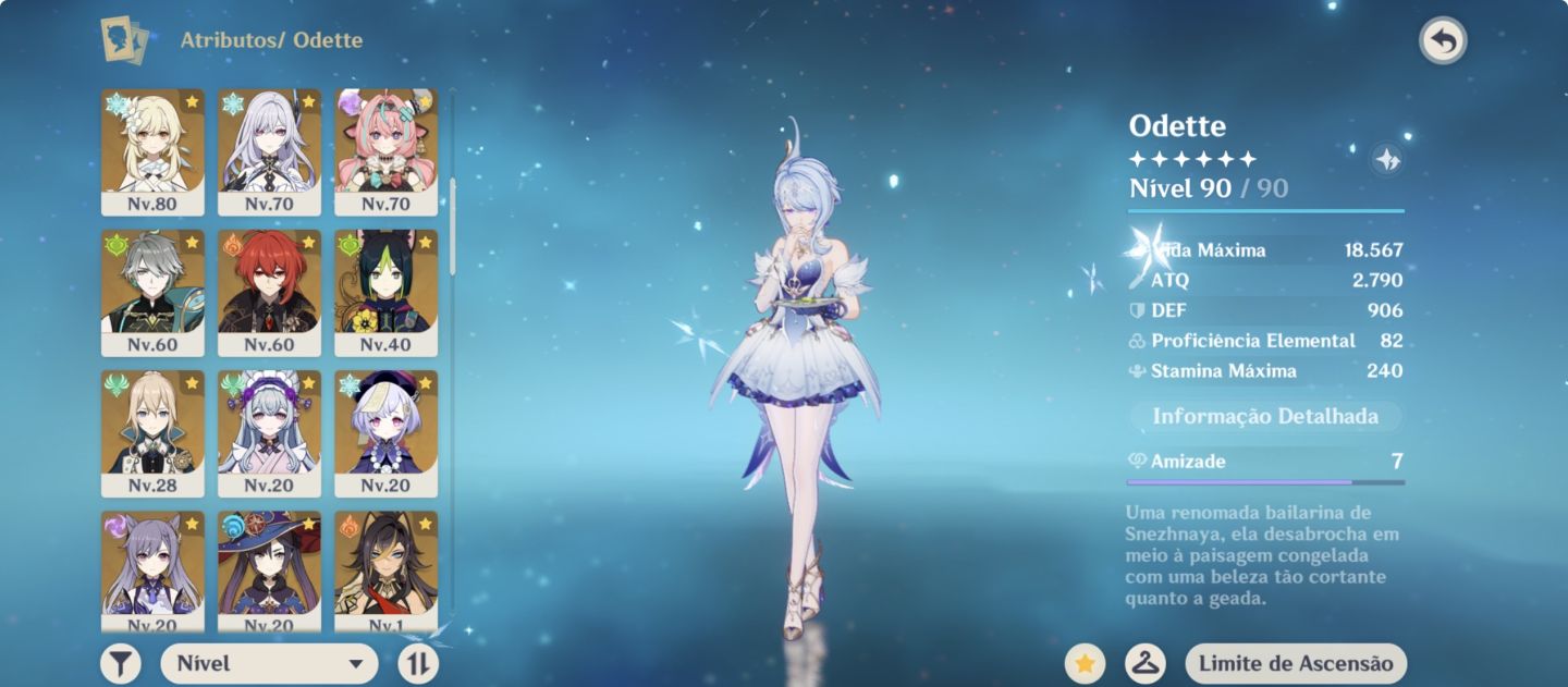 Conta genshin Impact com 24 personagens 5 estrelas, armas 5 estrelas e artefatos