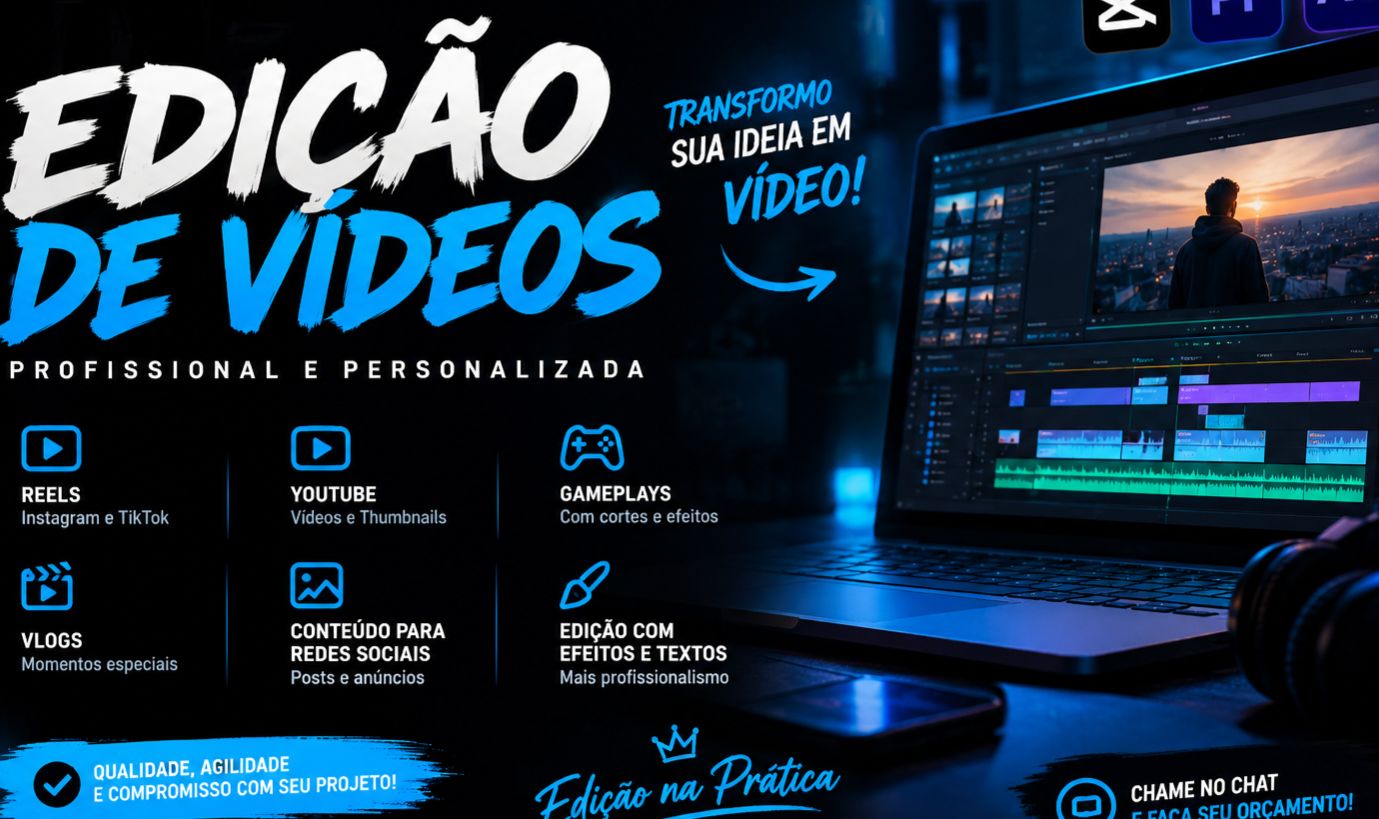 EDIÇÃO DE VÍDEOS PROFISSIONAL | YouTube, TikTok, Shorts e Reels (EM 24H)