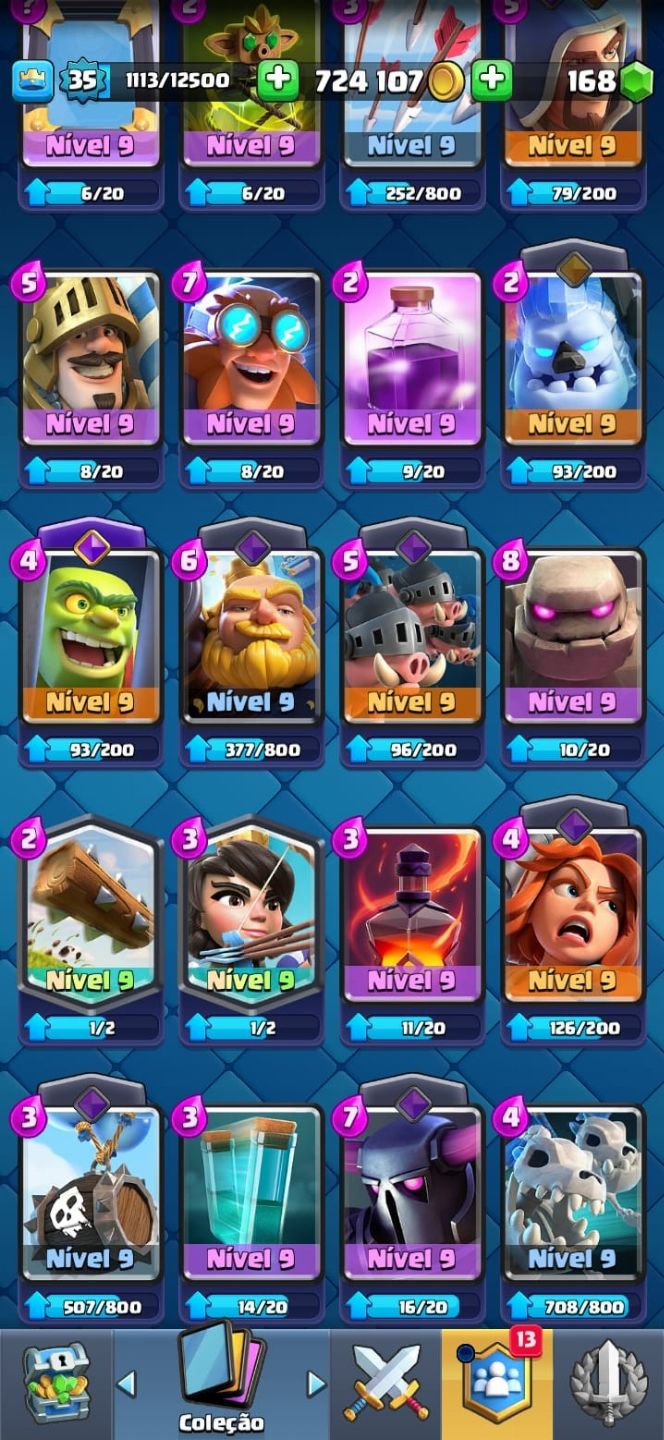 Conta com mais de 7000mil troféus de Clash Royale