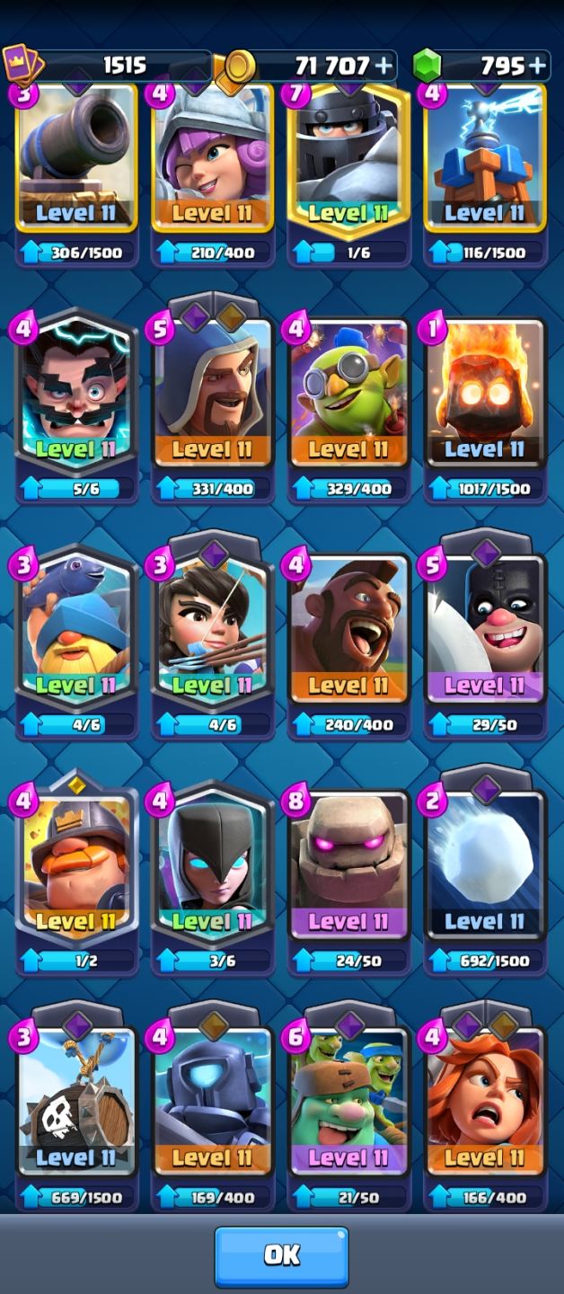 Conta de clash royale, mutos heróis, muitas evoluções, arena 25