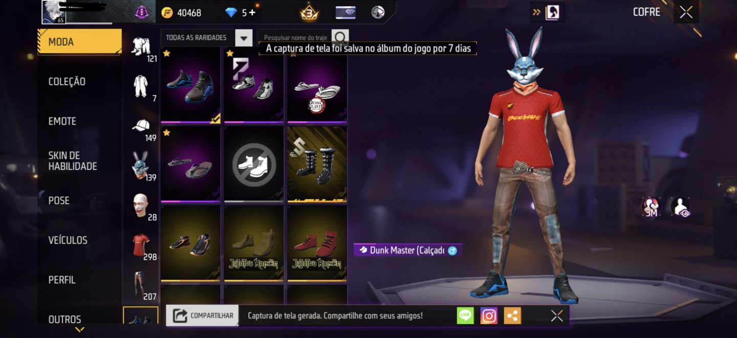 CONTA BRABA FREE FIRE, ANGELICAL ROXA + COELHÃO+MASCARA STEIKE E MUITO MAIS
