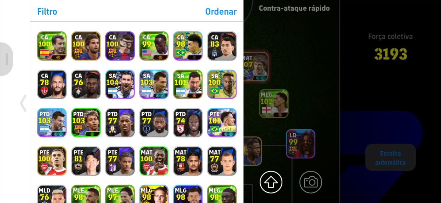 Conta de efootball com 3193 de força com vários jogadores bons