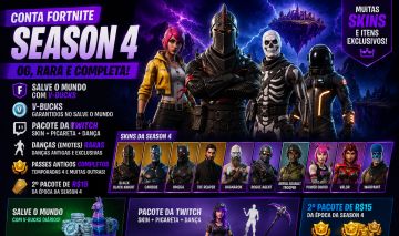 Conta Fortnite OGSeason 4 Salve o Mundo V-Bucks Twitch Pack Skins e Danças Raras