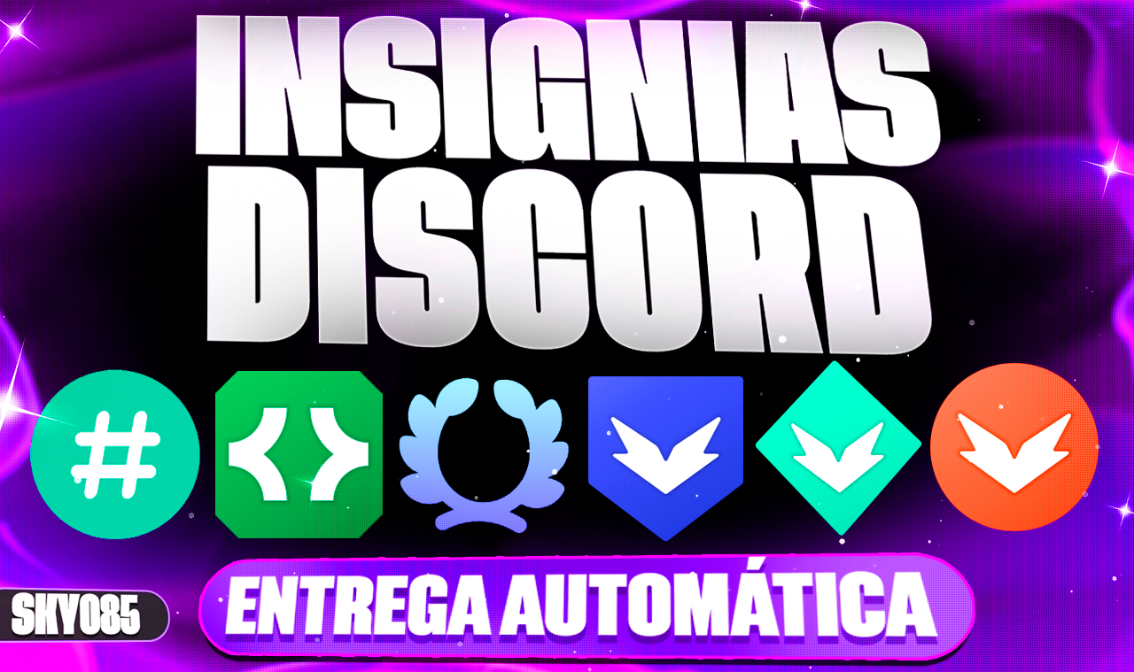 DISCORD INSÍGNIAS DEVELOPER + CAÇADOR DE MISSÃO + HYPESQUAD+ DECORAÇÃO (EMBLEMA)
