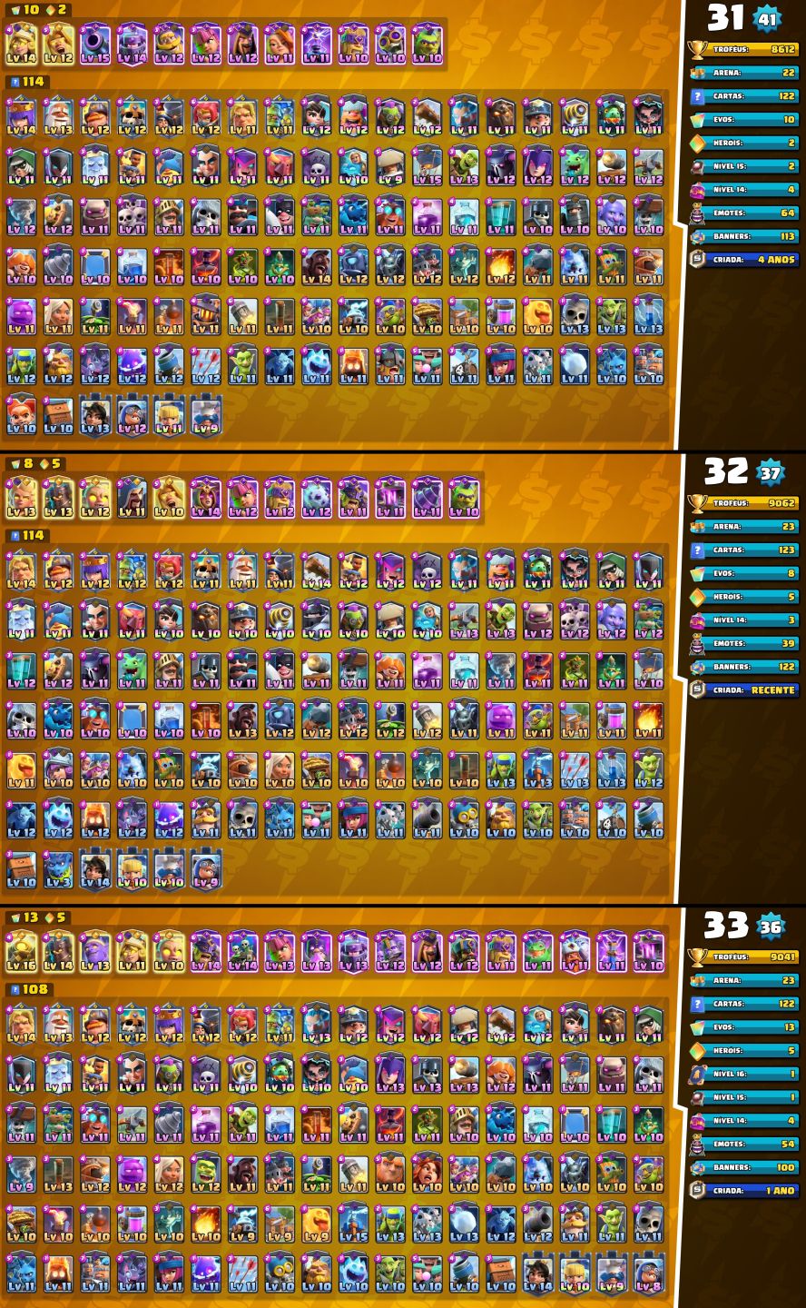 CONTAS UPADAS E BARATAS CLASH ROYALE +CAMPEÕES +EVOS E COM MAIS GEMAS
