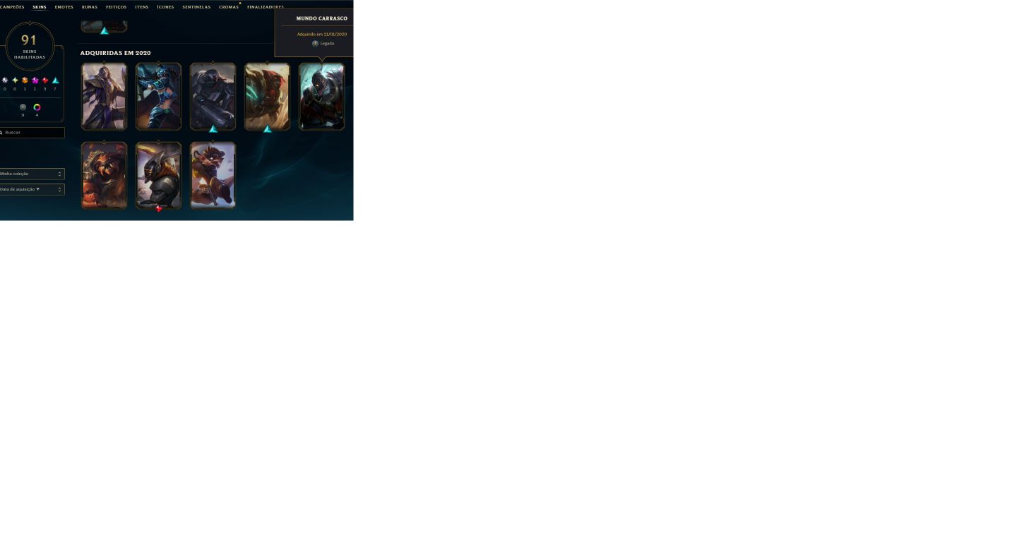 CONTA LEAGUE OF LEGENDS 91 SKINS