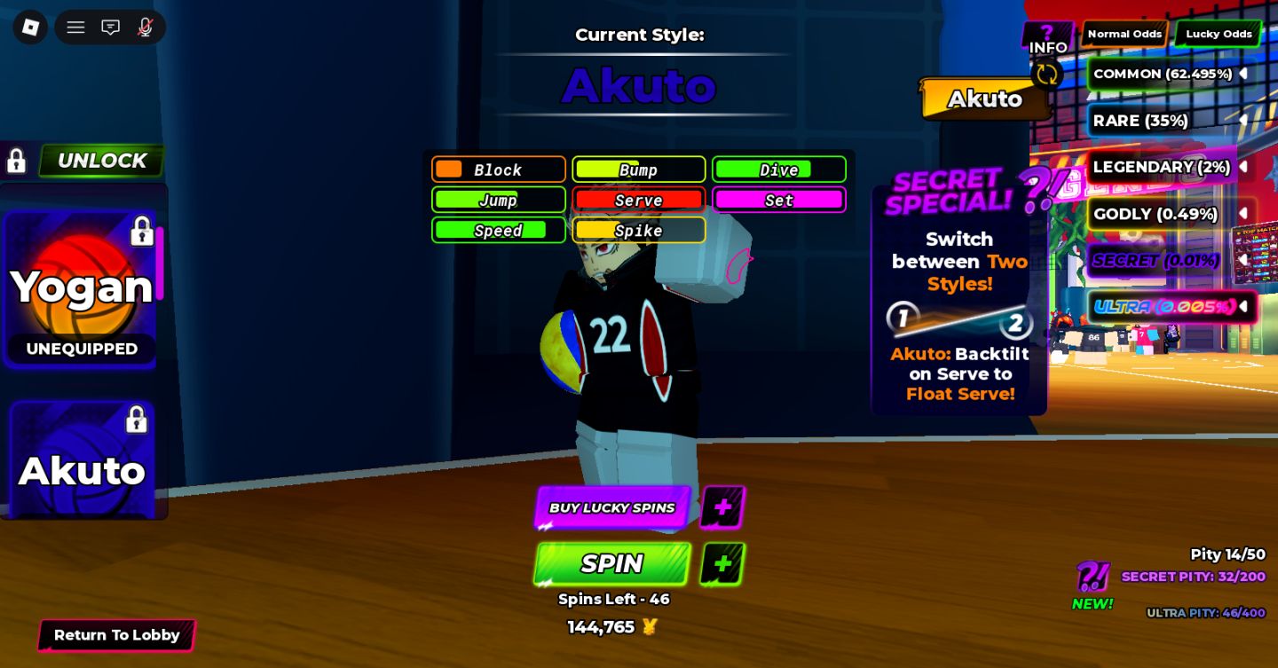 Conta de vbl com GEMEOS e 5 estilos secretos voleiboll legends/haikyu legends