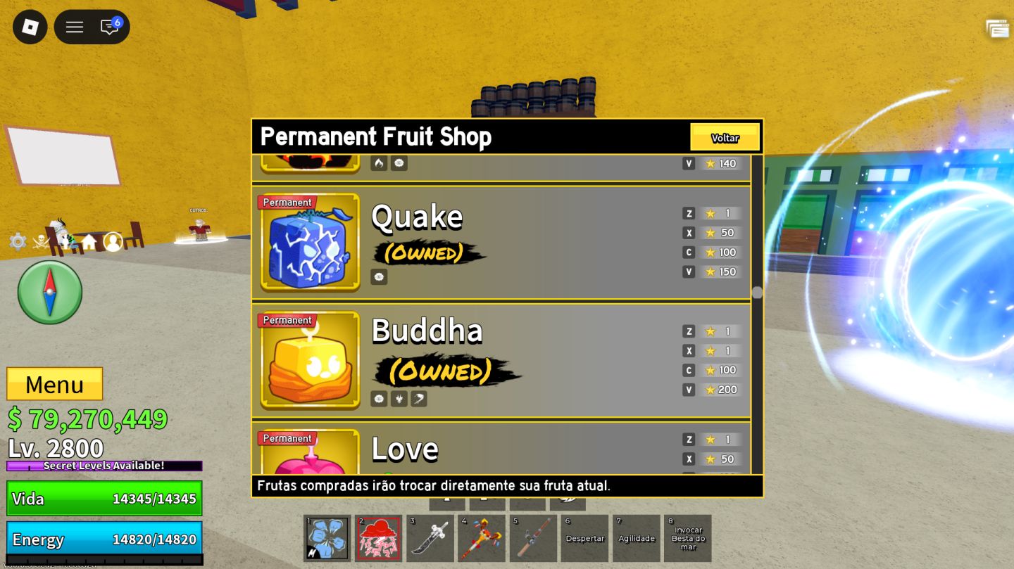 Conta main blox fruits com game pass, perms, crew top 12 global(participante)
