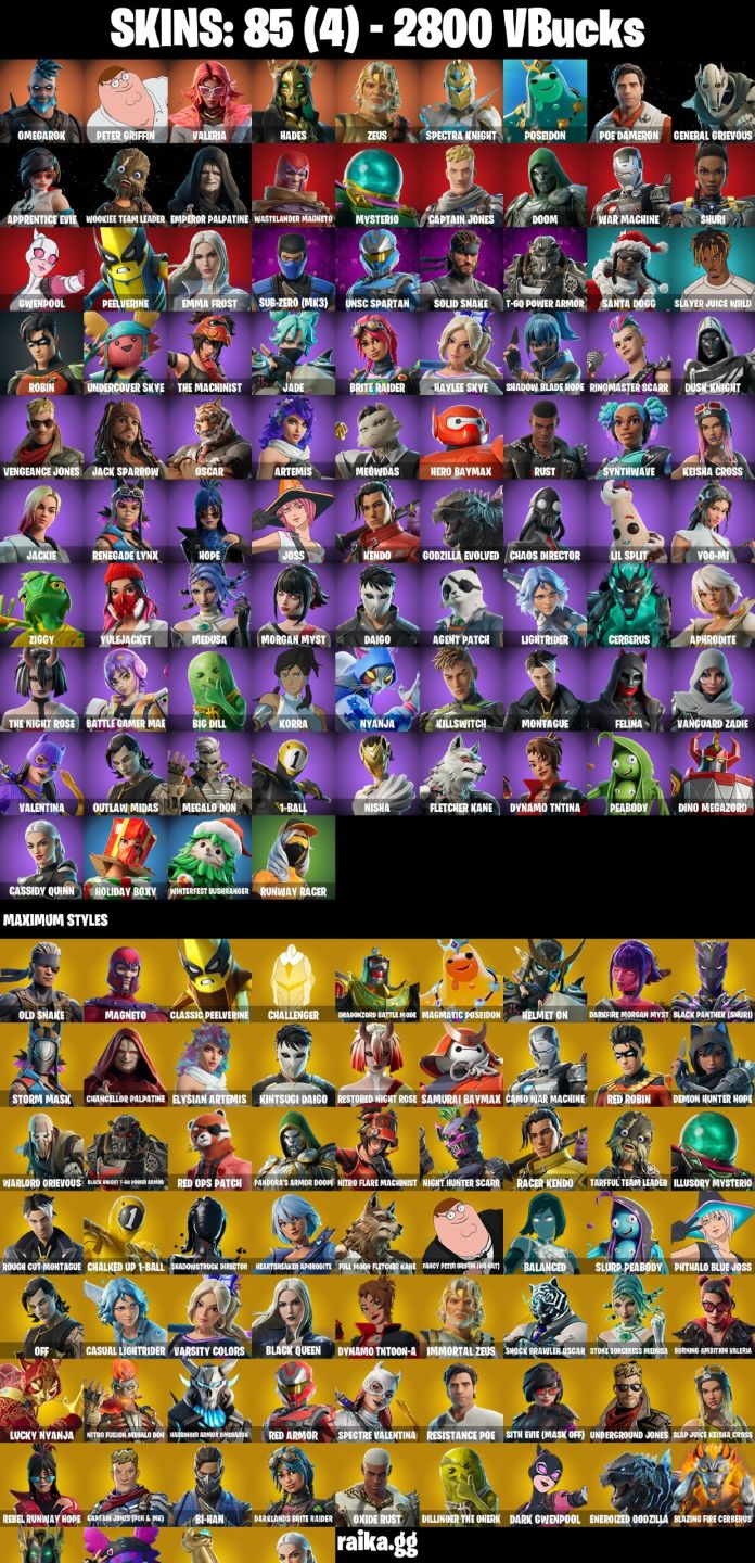 CONTA FORTNITE COM 85 SKINS ROBIN/OMEGAROK/RUST/DOOM/SOLID SNAKE/GWENPOOL