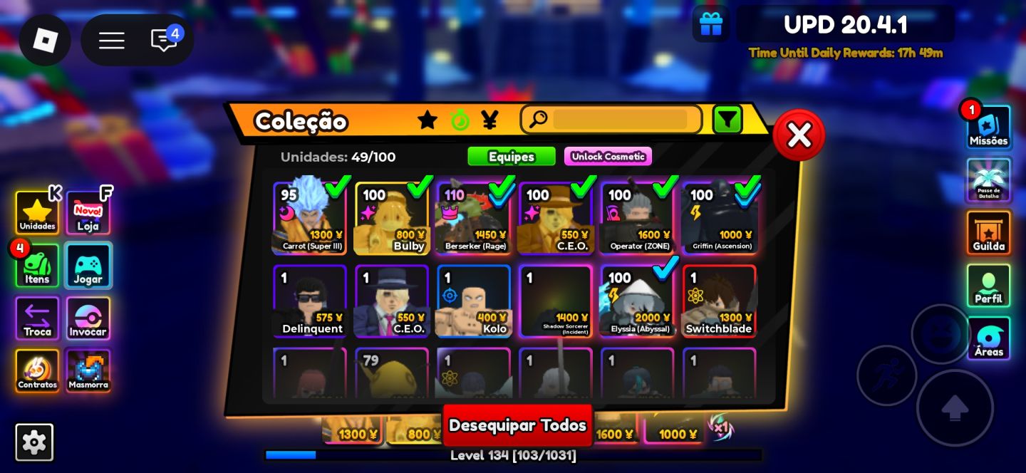 Conta anime adventures GUTS UNIQUE FARM GOLDS E MUITAS SKINS