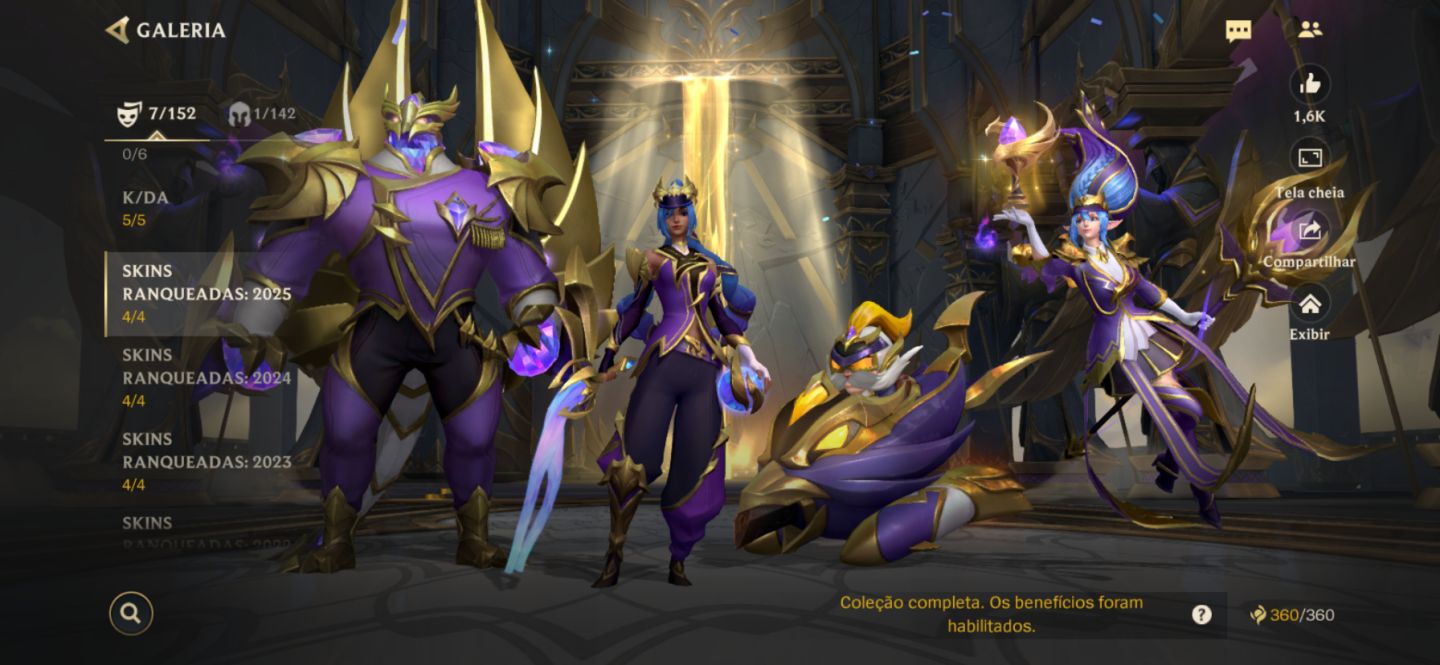 Conta Wild Rift com 125 skins e todas do passe ranked