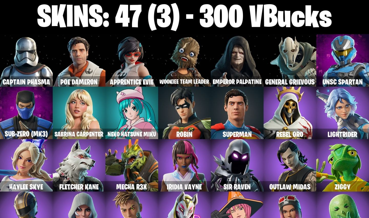 Conta Fortnite com Captain Phasma | Poe Dameron | Apprentice Evie | W e 47 Skins