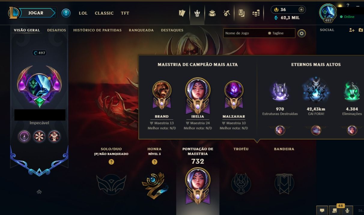 Conta Lol de 2011 com Kayle Juiza / 873 Skins / Nivel 497 / 321 Icones