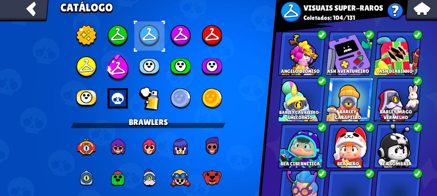CONTA BRAWL STARS 68K TROFÉUS | 104 BRAWLERS SKINS EXCLUSIVAS | SKINS DE PASSE