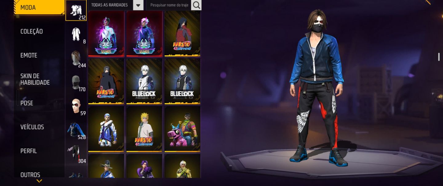 Conta de free fire com itens antigos, várias skins, contem vários passes.