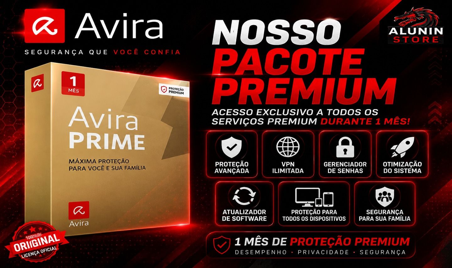 AVIRA PREMIUM [VPN/FIREWALL/SYSTEM SPEED/SOFTWARE UPDATE] - 30 DIAS | 1 MÊS