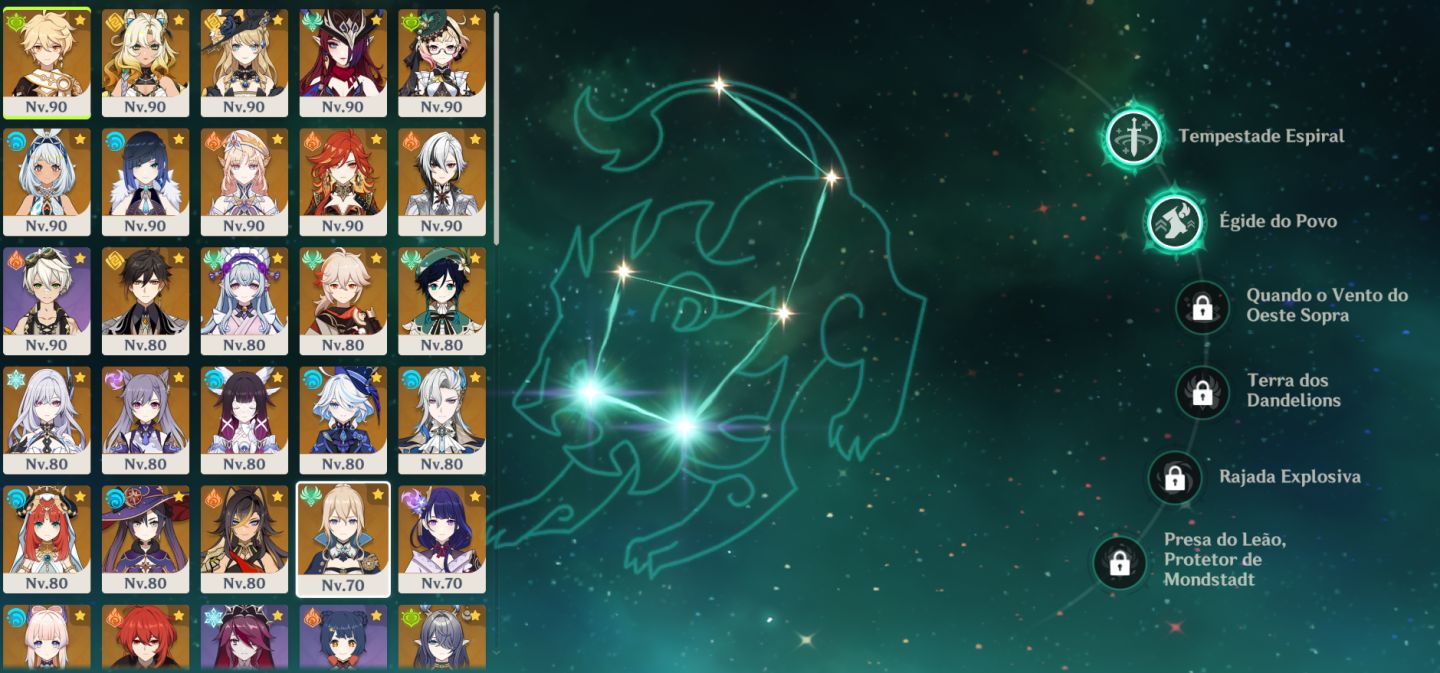 Genshin: conta AR59, com 20 persona T5 limitados e 11 Armas T5